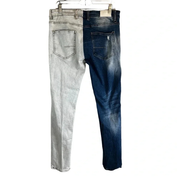 KDNK 11 4 14 11 TRASHED Destroyed Contrast Ribbed Moto Jeans Size 34 - Picture 3 of 11